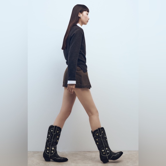 Zara cowboy boots leather western star southwestern cowgirl - Picture 5 of 12